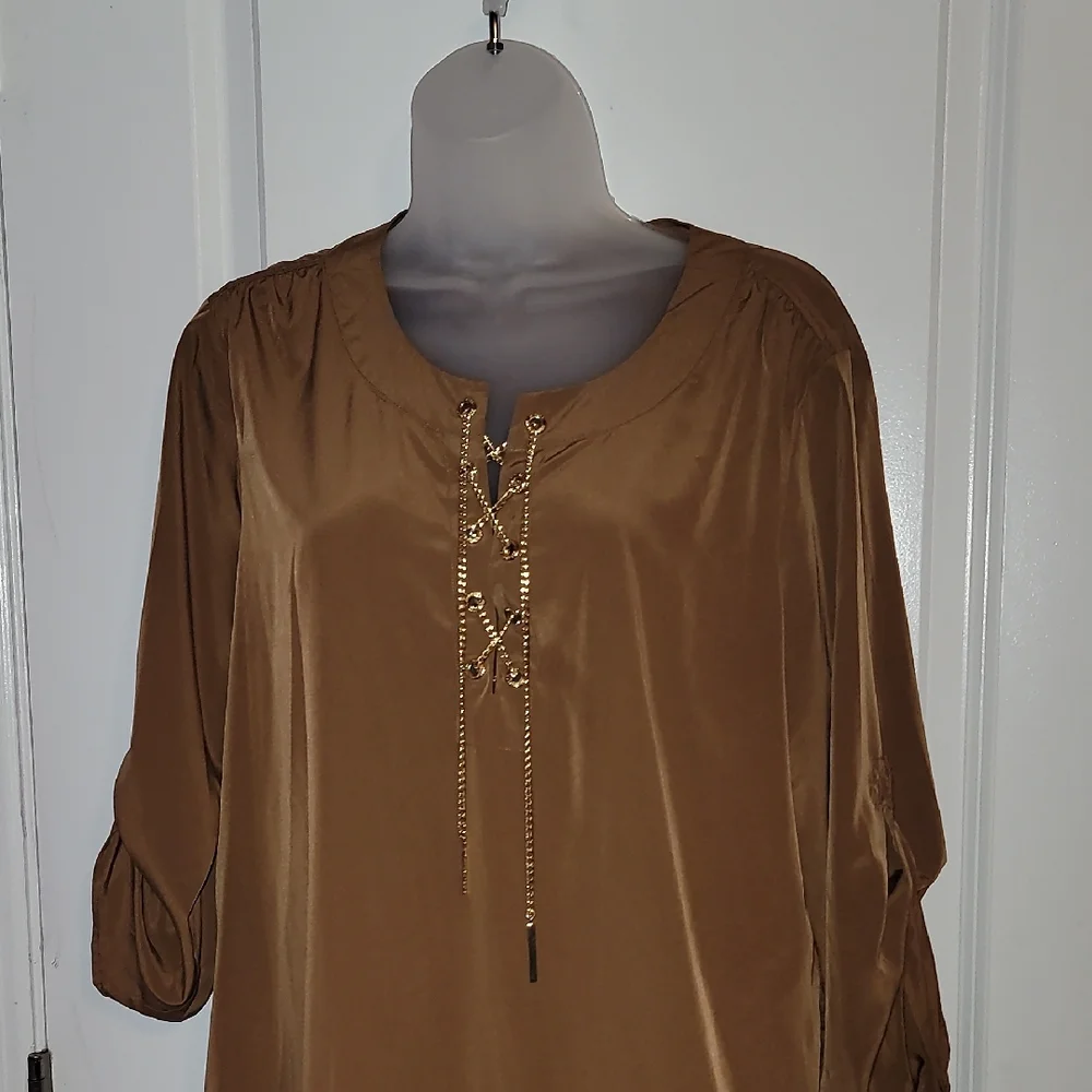 Michael Kors Tan Lace-Up Dress Sz: XL - Picture 4 of 8
